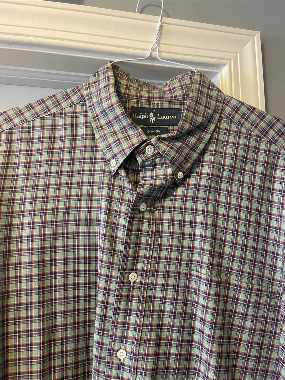 Ralph Lauren Men’s Green and Burgundy Plaid Button-Down Shirt